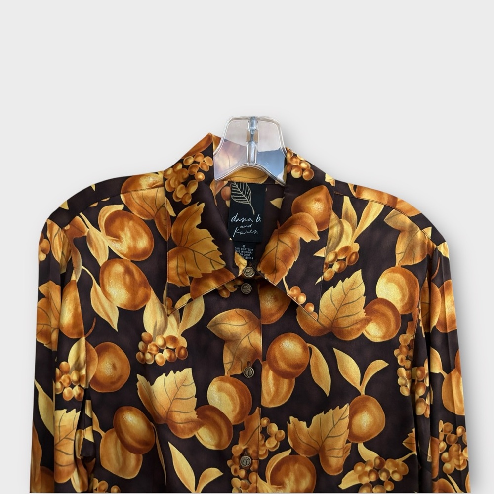 Vintage Dana B. and Karen Brown Gold Autumn Leaves Silk Blouse Women’s Size 6 - Picture 2 of 8